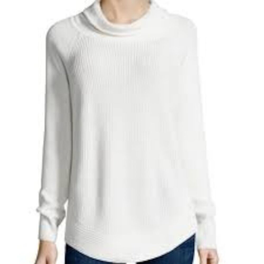 VINCE Side Zip Ribbed Turtleneck Sweater Cream 100% Cotton Size‎ XS 240